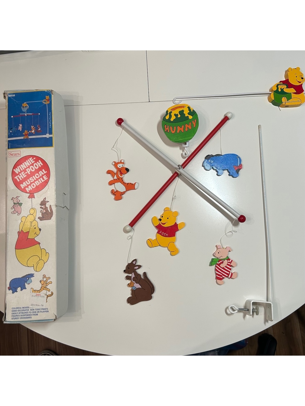 Vintage Sears Disney Winnie the Pooh Nursery Crib Musical Wooden Mobile